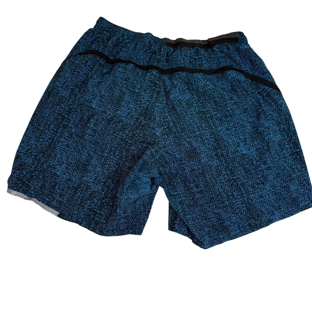 Lululemon Mens Blue Black Digital Static Print 7 Inch Lined Running Shorts S